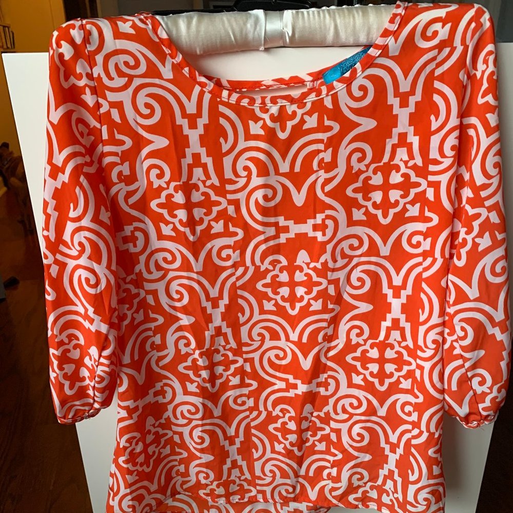 Orange and White silky blouse